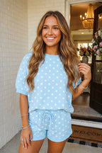 LAS Polka Dot Print Top Drawstring Shorts Set (S-XL)