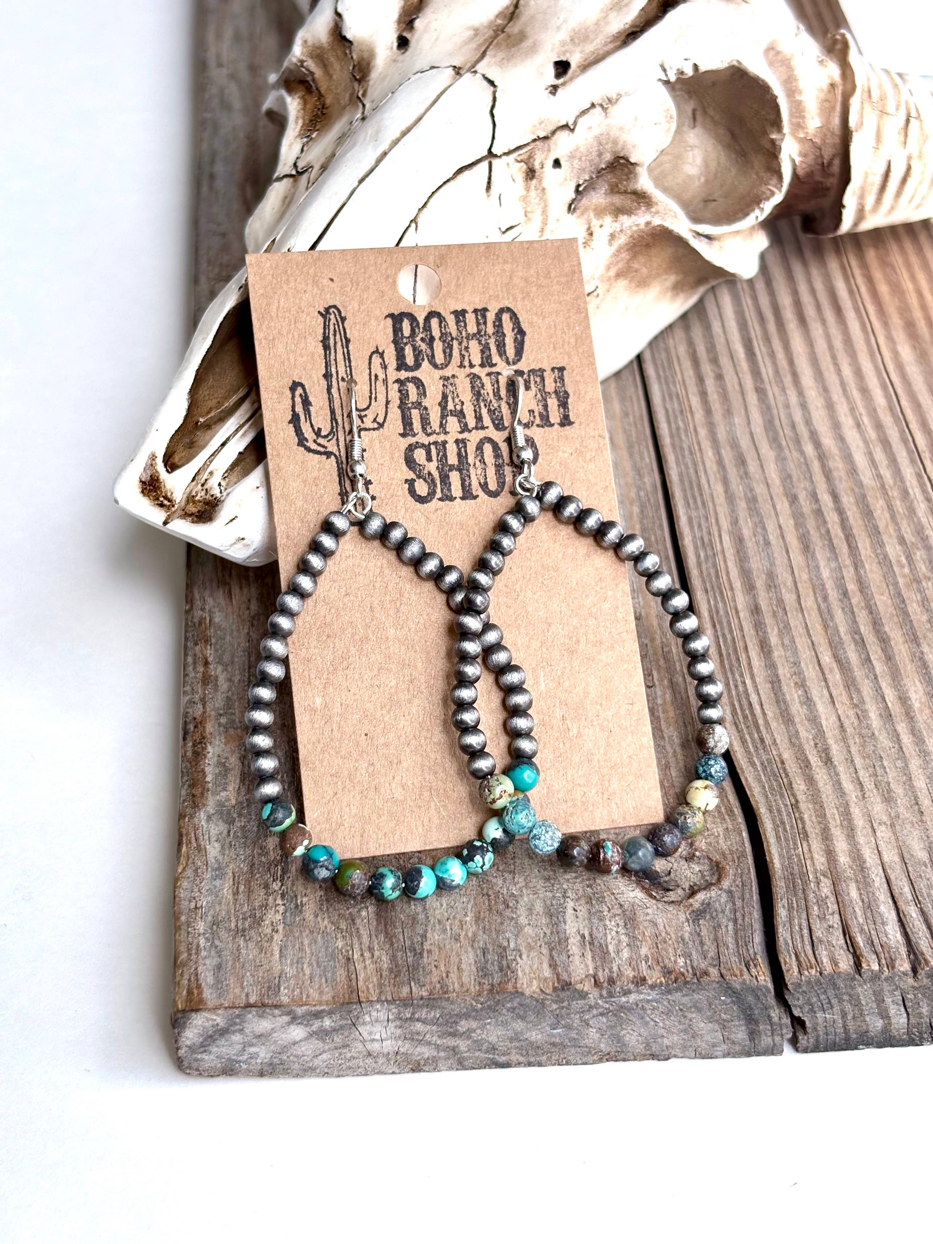 Western Navajo Style Pearl Teardrop Hoop Dangle Earrings