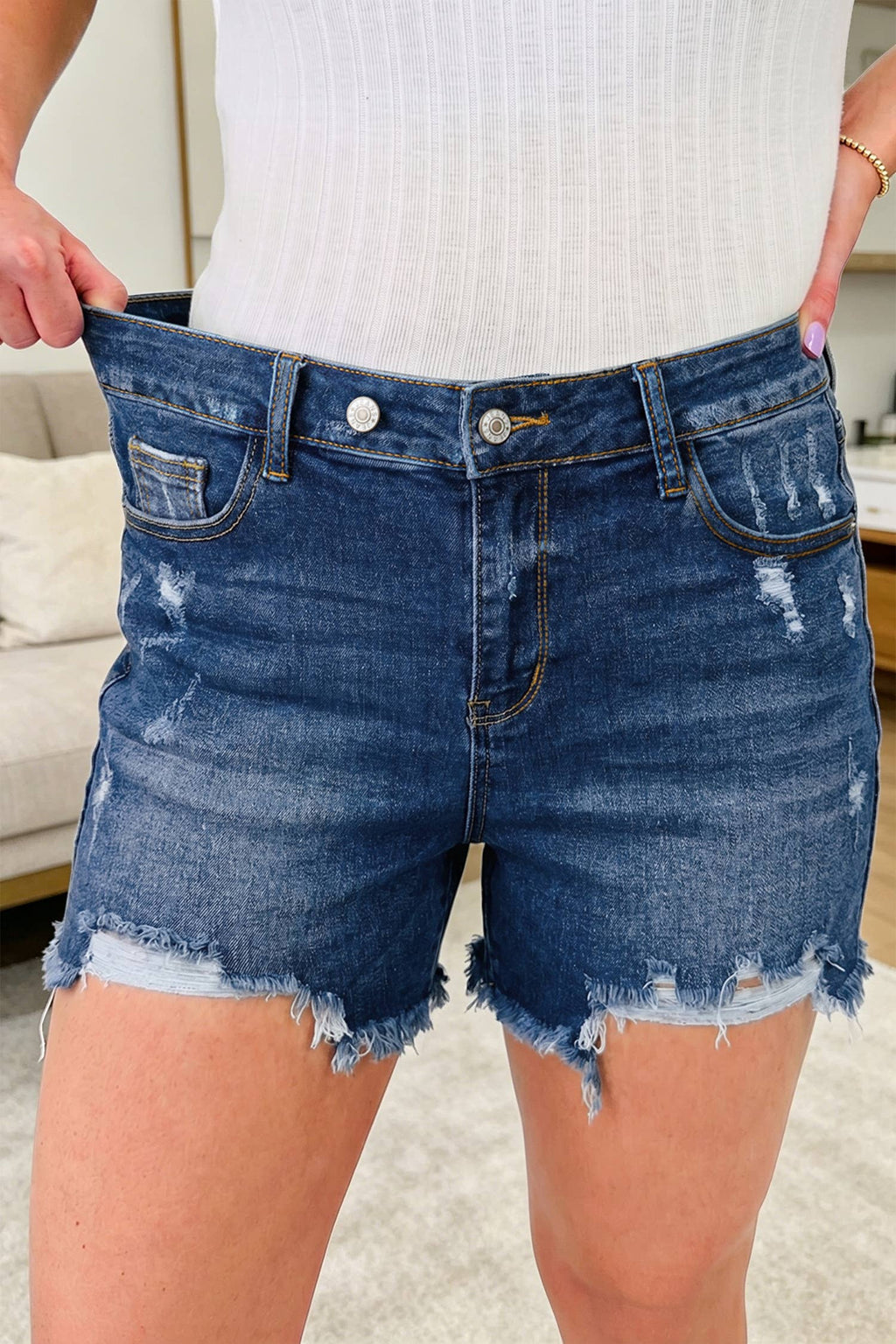 Whiskery Denim Shorts