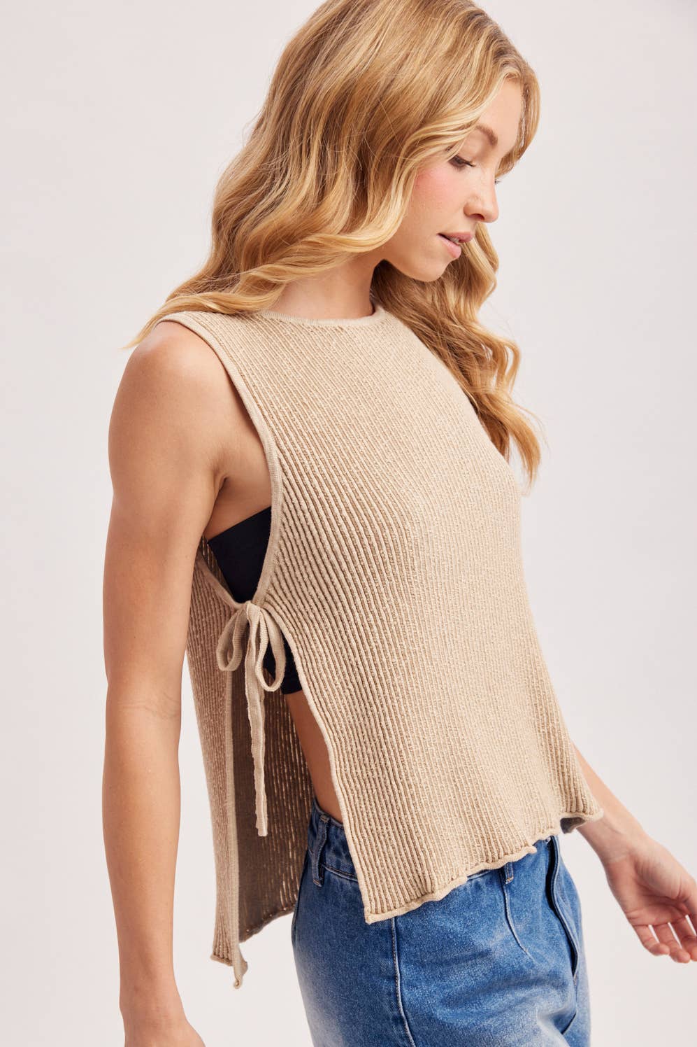 Ribbed Knit Open-side Top