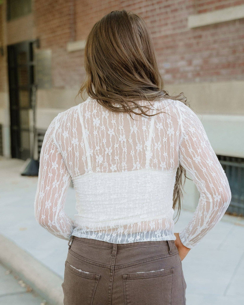 Claire Floral Lace Long Sleeve Slim Fit Top - White