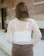 Claire Floral Lace Long Sleeve Slim Fit Top - White