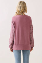 Stripe Contrast Pullover Top T6114