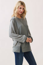 Stripe Contrast Pullover Top T6114
