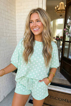 LAS Polka Dot Print Top Drawstring Shorts Set (S-XL)
