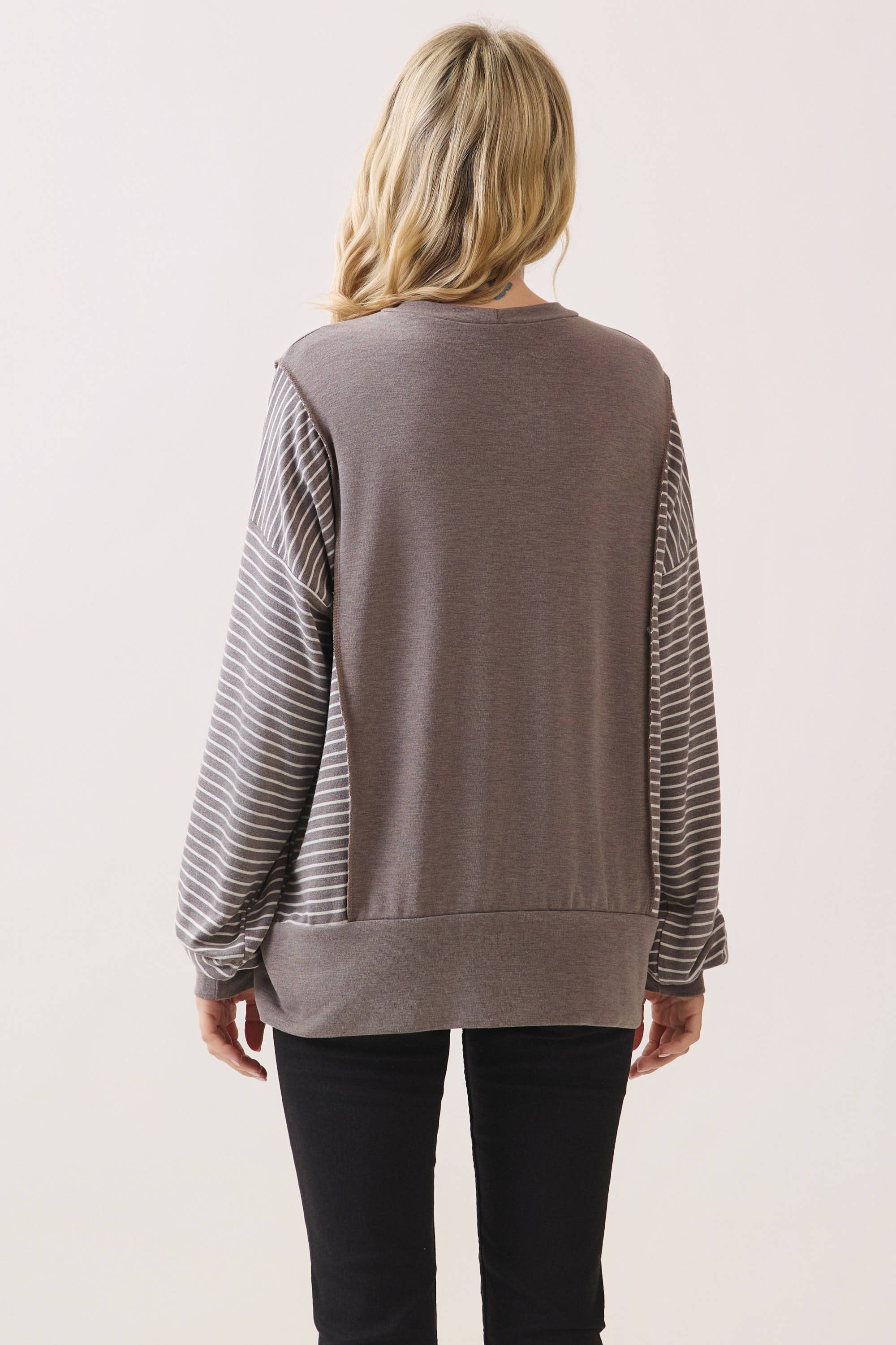 Stripe Contrast Pullover Top T6114