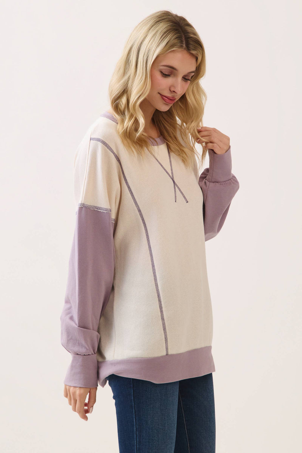 Color Block Contrast stitch pullover top T6161