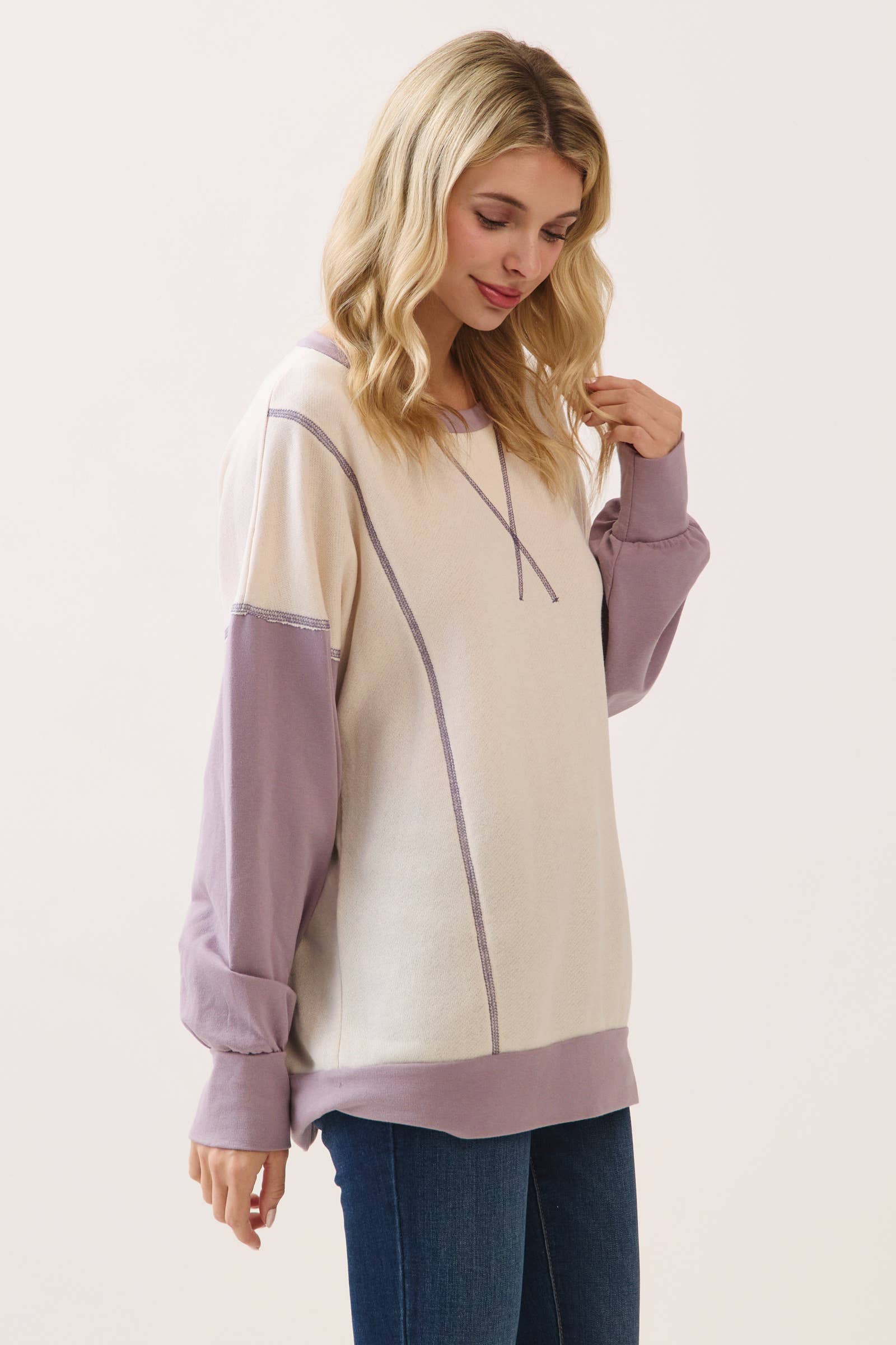 Color Block Contrast stitch pullover top T6161