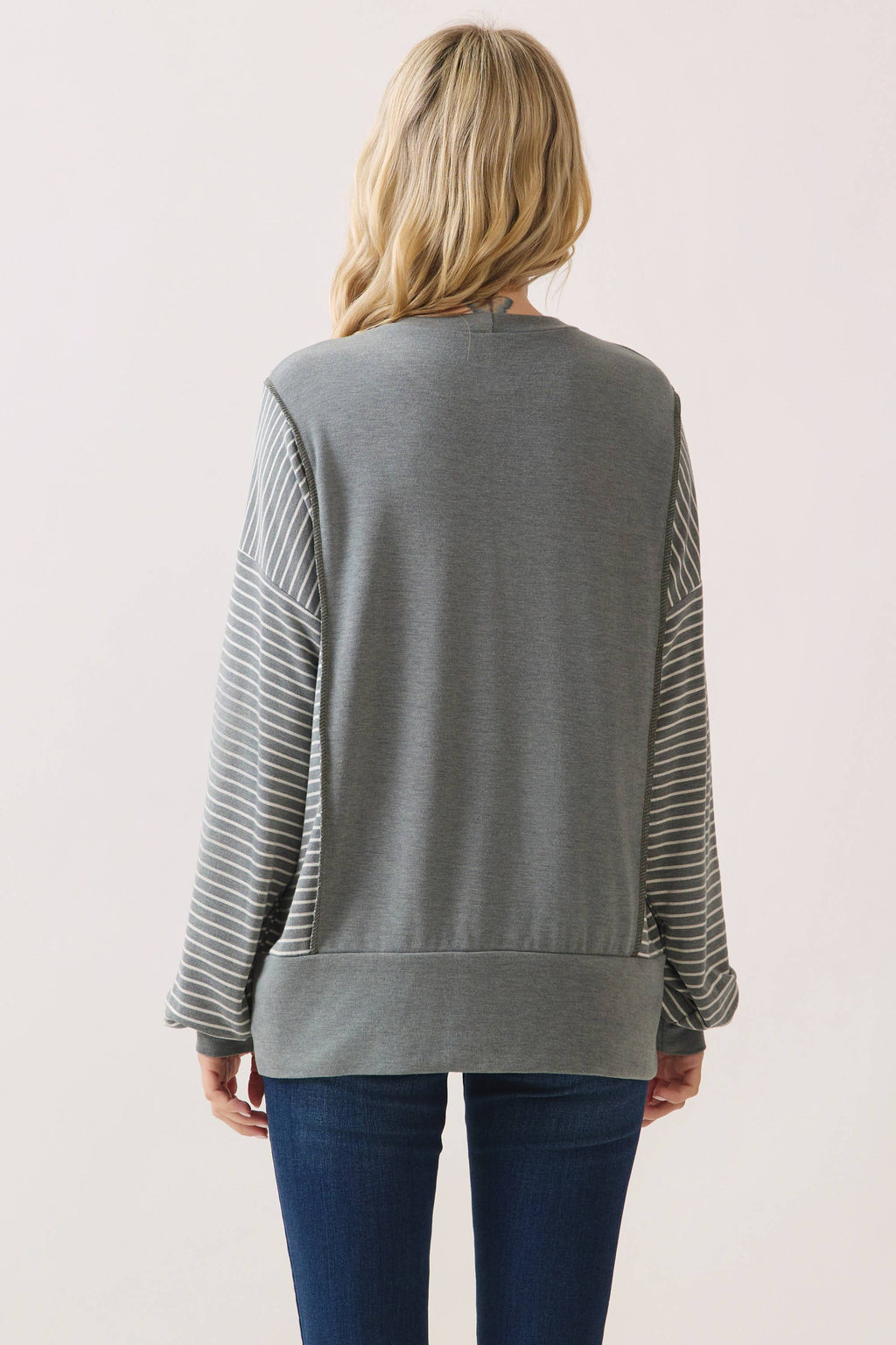 Stripe Contrast Pullover Top T6114
