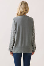 Stripe Contrast Pullover Top T6114