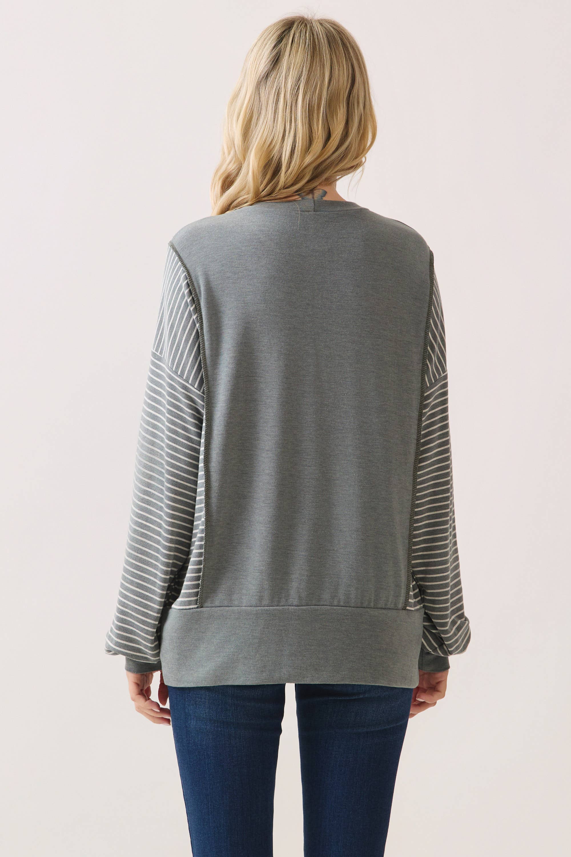 Stripe Contrast Pullover Top T6114