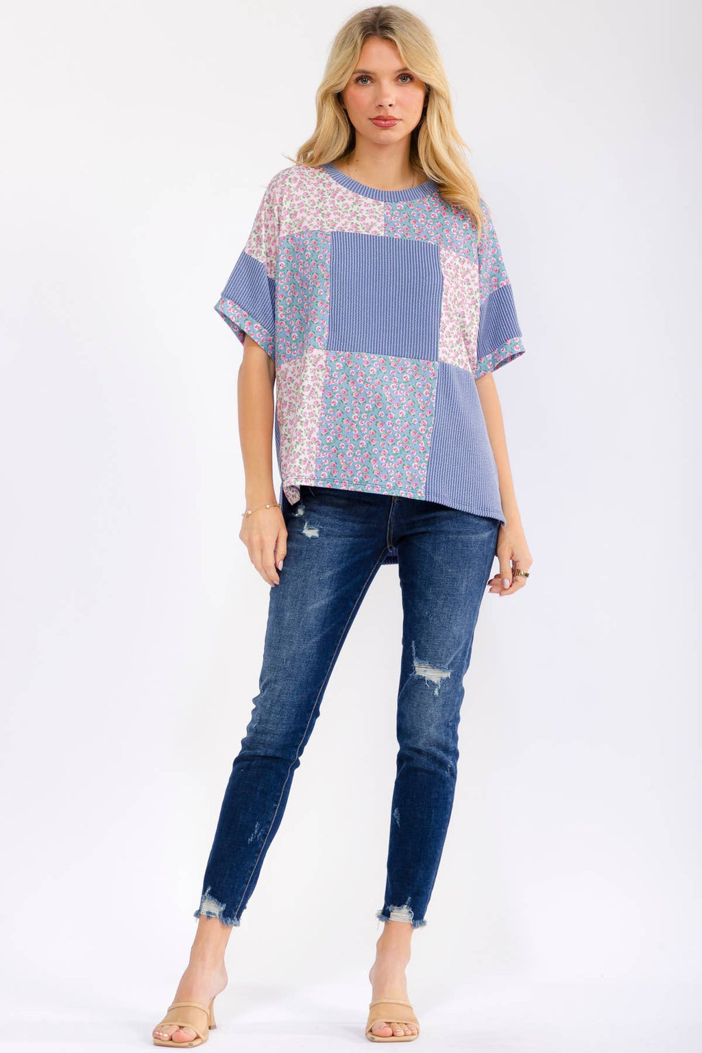 Floral Patchwork Short Sleeve Top T6396