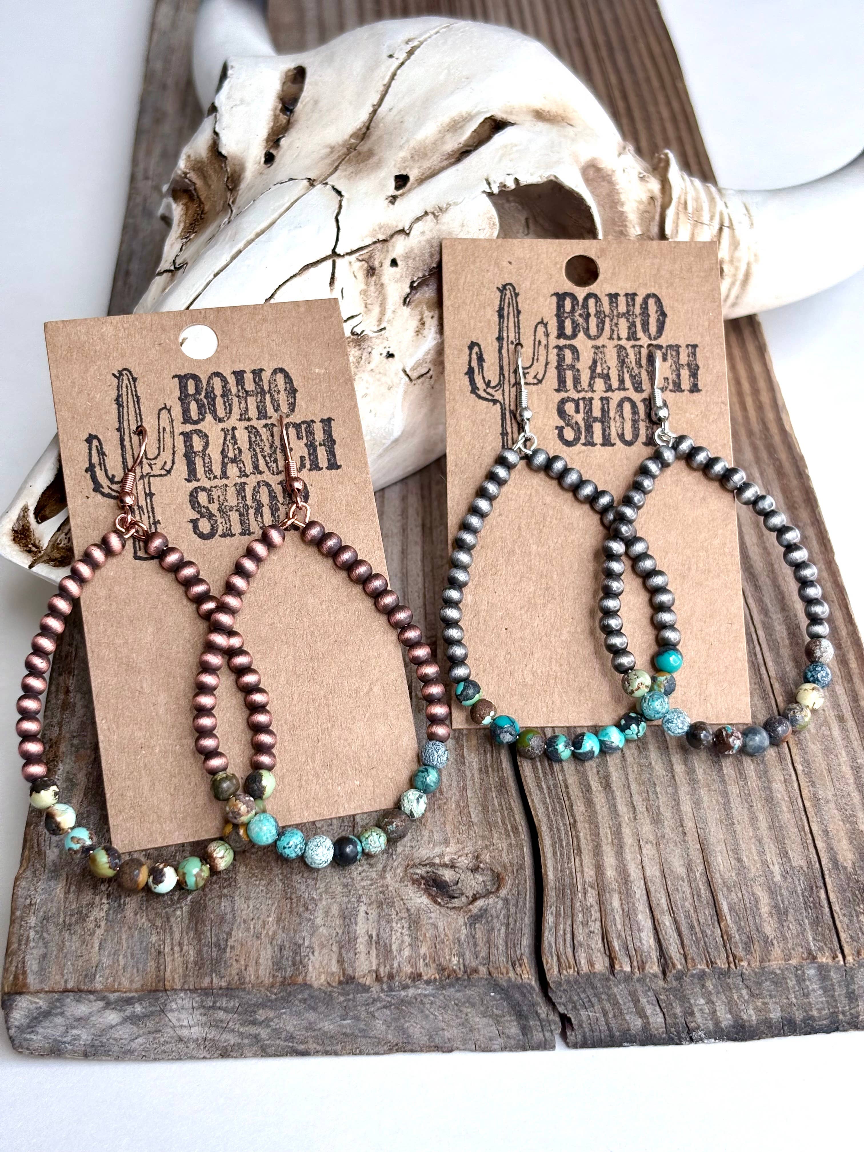 Western Navajo Style Pearl Teardrop Hoop Dangle Earrings