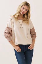 Color Block Contrast stitch pullover top T6161