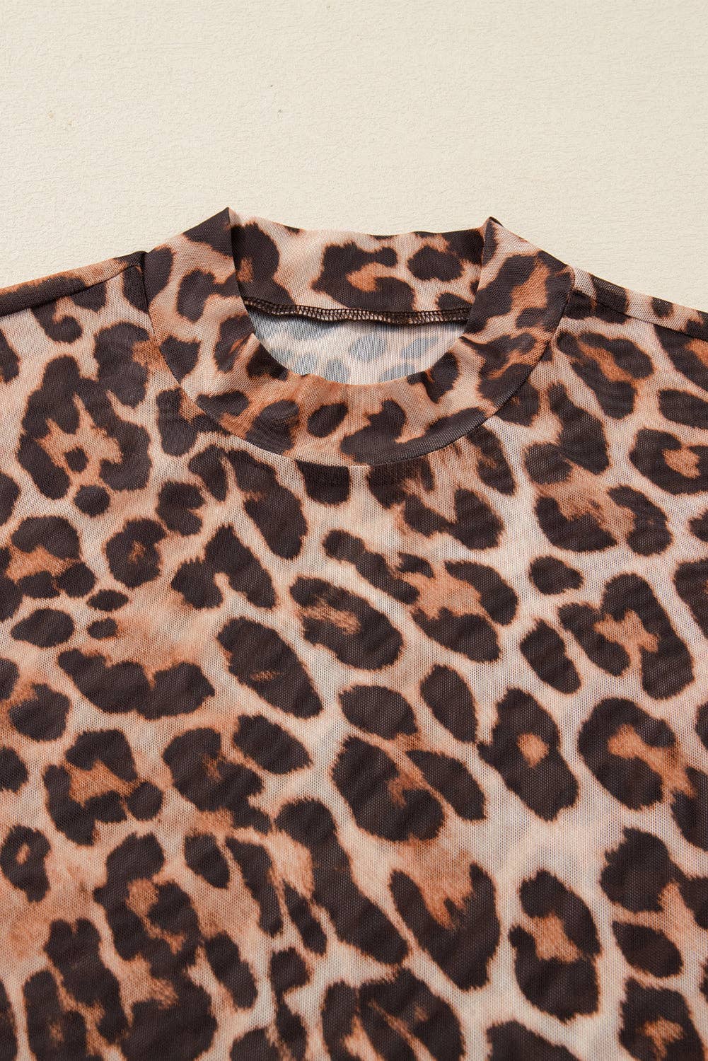 Blakely Leopard Mock Neck Long Sleeve Mesh Top