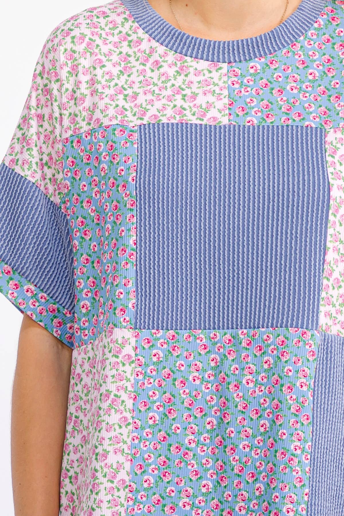 Floral Patchwork Short Sleeve Top T6396