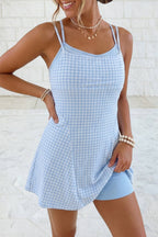 Gingham Plaid Double Layered Cami Mini Dress 3pcs Set