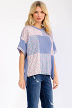 Floral Patchwork Short Sleeve Top T6396