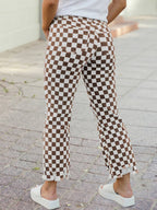 Checkerboard Western Distressed Holes Raw Edge Cropped Jeans