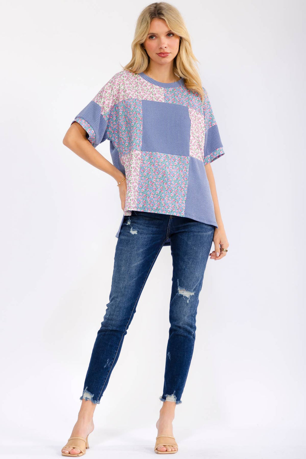 Floral Patchwork Short Sleeve Top T6396