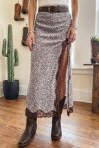 Western Leopard Print Lace Trim Maxi Skirt (S-XL)