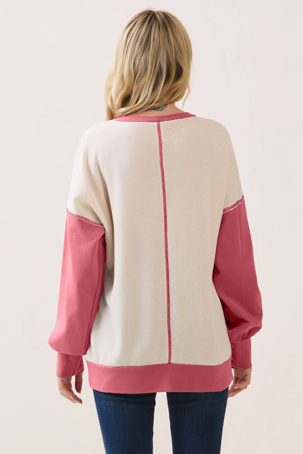 Color Block Contrast stitch pullover top T6161