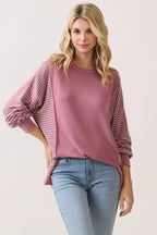 Stripe Contrast Pullover Top T6114