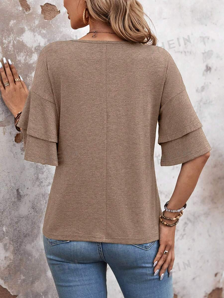 Ruffle Sleeve V Neck Top